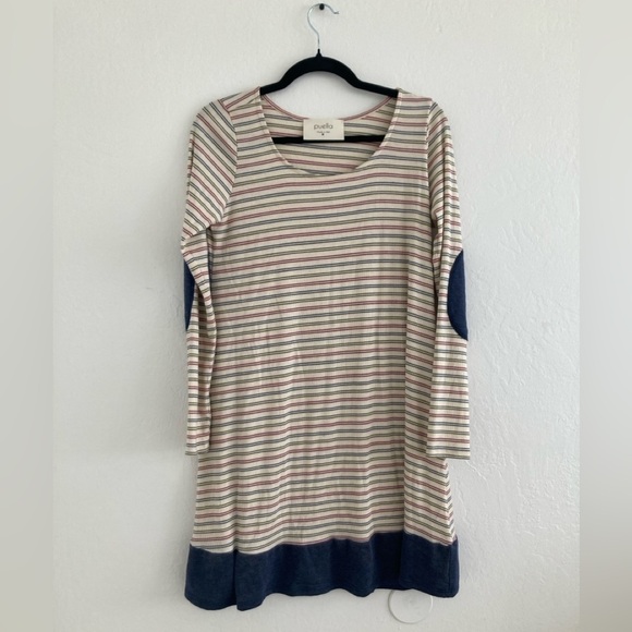 Anthropologie Puella Striped Swing Dress Long Sleeve Elbow Patch Multicolor M - Picture 3 of 13